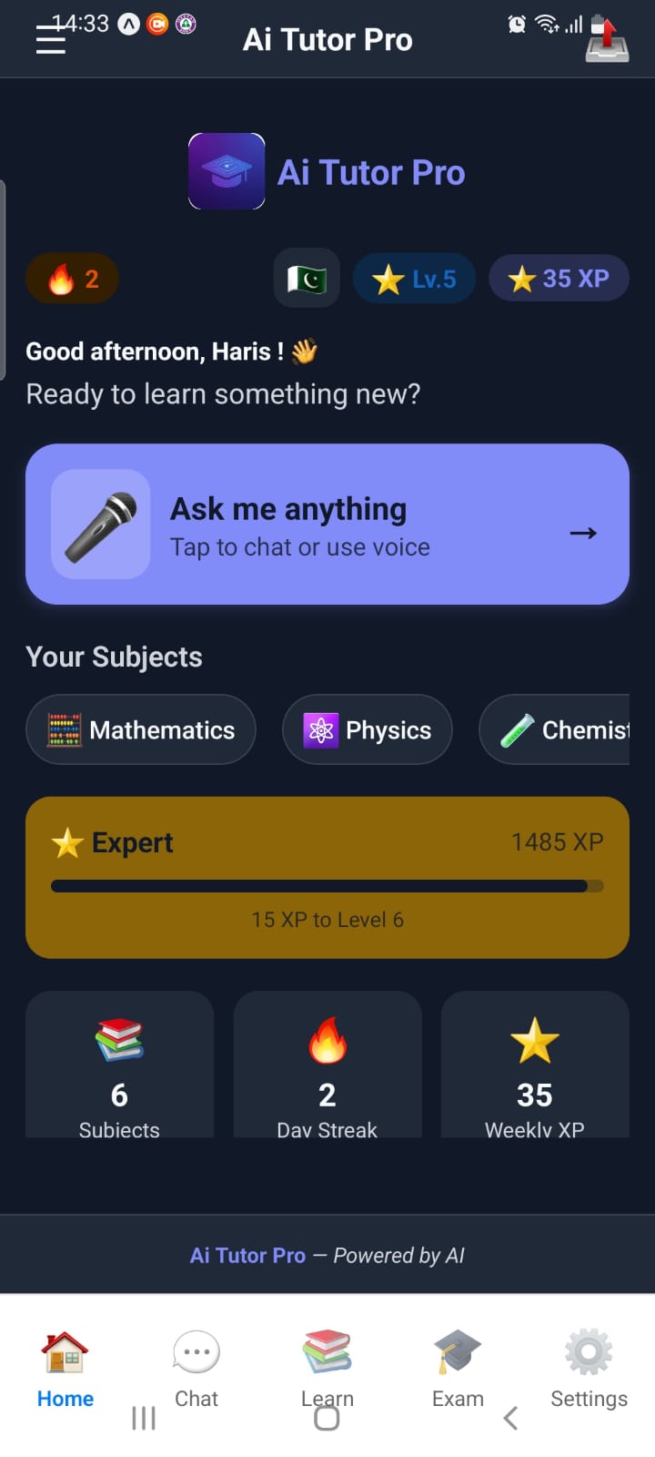 AI Tutor Dashboard Screenshot